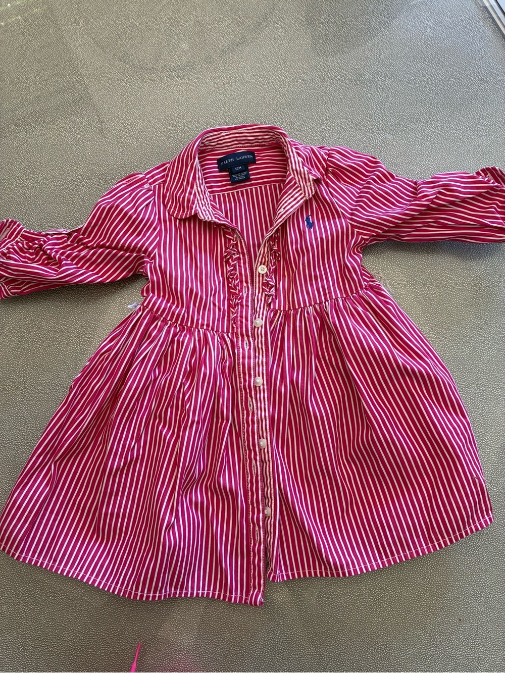 Ralph Lauren pink and White Striped Girls' Shirt Dress